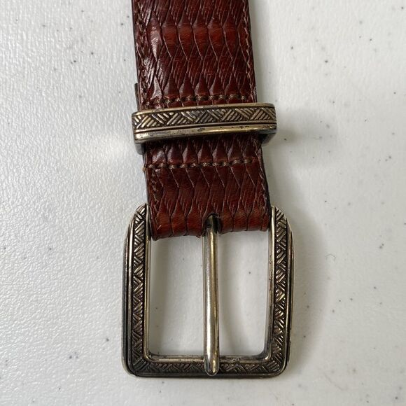 Brighton Vintage Brown Woven Weave Leather Belt Silver Tone Buckle 1996 Office main image 14